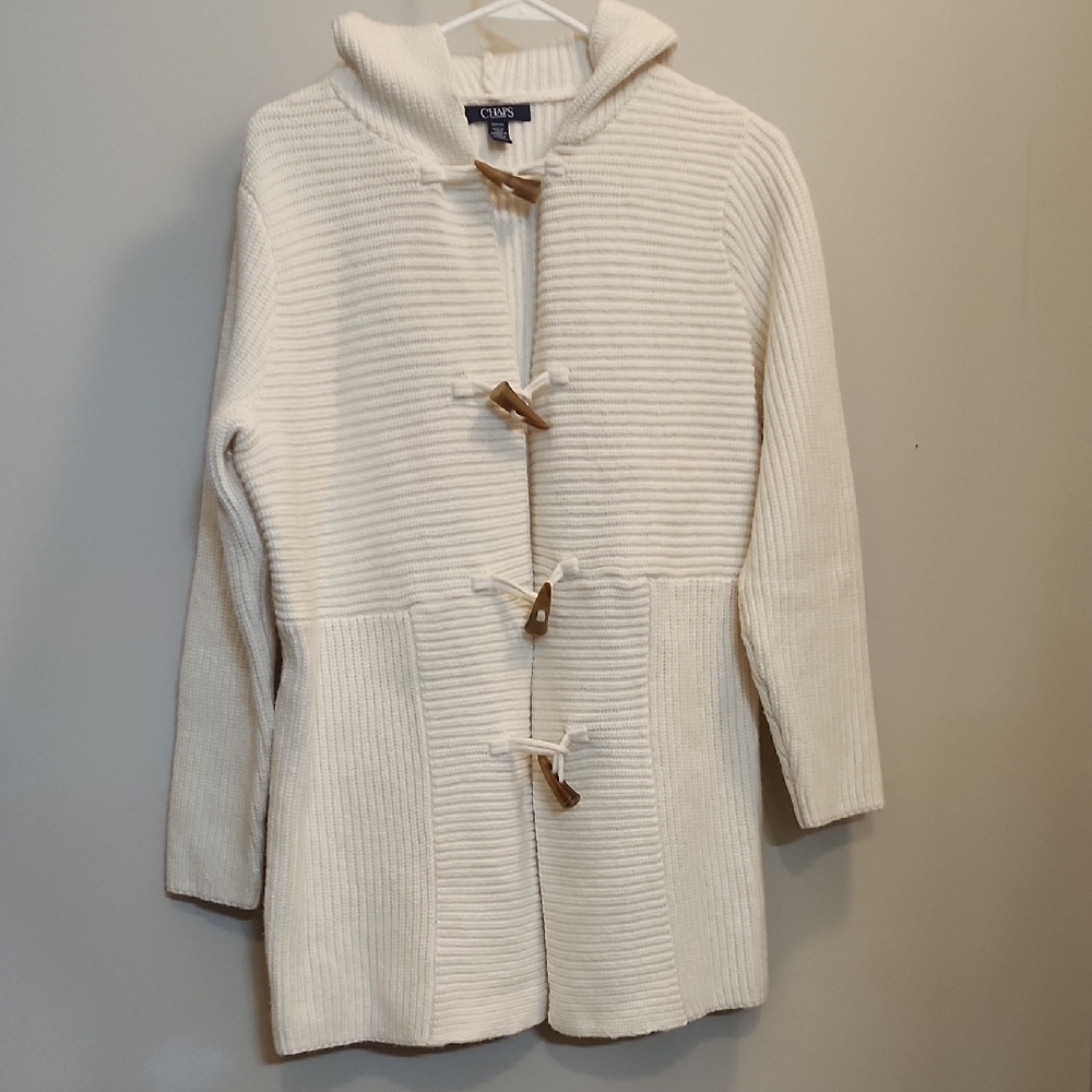 Chaps Cream Hooded Cardigan with Toggle Closures (Z13)